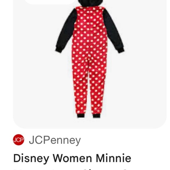 Disney Minnie Mouse Fleece One Piece Zip Hoodie Sleepwear Adult Large Cozy PJs - Picture 5 of 5